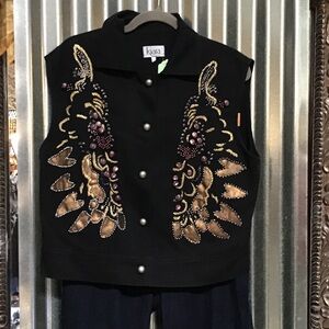 Kiara gorgeous beading Black Jacket vest size L with Gold and Purple Details